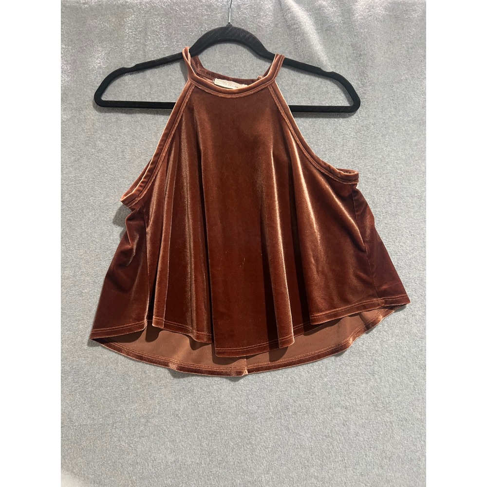 Baybydoll Rust Brown Velvet Halter Neck Swing Crop Top Womens XS Boho Glam